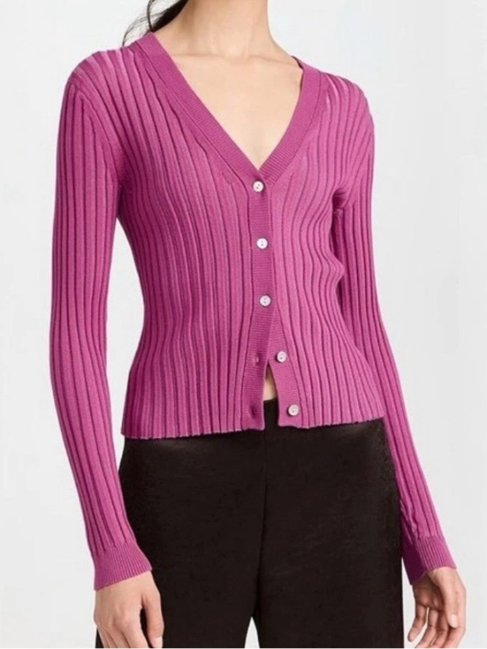 Vince Cropped Ribbed V-Neck Cardigan in Rosea size SP women